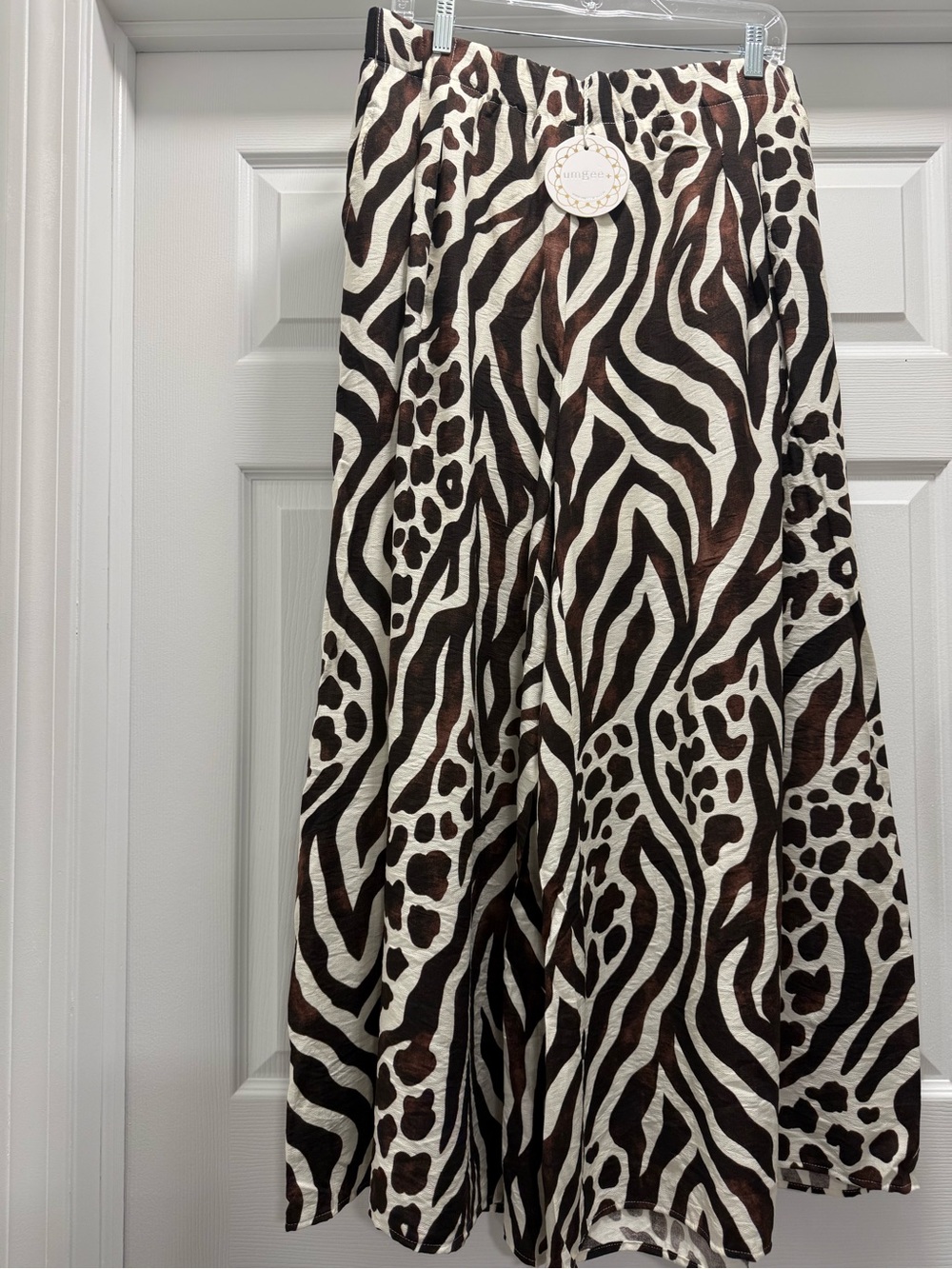 WC6765 Brown | Umgee Mixed Animal Print Wide Leg Pants | Plus Sizes XL-2XL